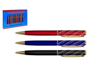 Ручка металлическая МС-1268 пов. мех., цветн.корпус,серебр.насечка, золотой клип и наконечник