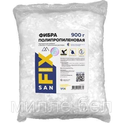 Фибра (армирующая добавка в бетоны и строительные растворы) полипропиленовая 900 г., SANFIX