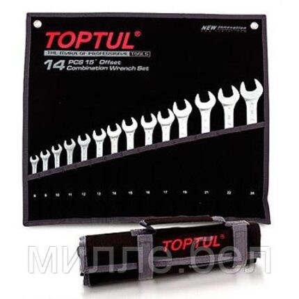 Набор ключей комбинир. 8-24мм 14шт (черное полотно) TOPTUL