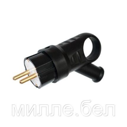 Вилка угловая с ушком (с/з, 16А, 250В) черная, Bylectrica