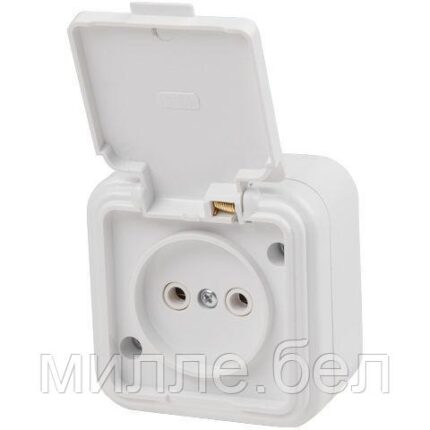 Розетка 1-ая (открытая, б/з, брызг. защ.) белая, Стандарт, Юпитер (RA16-201-Б) (ЮПИТЕР)