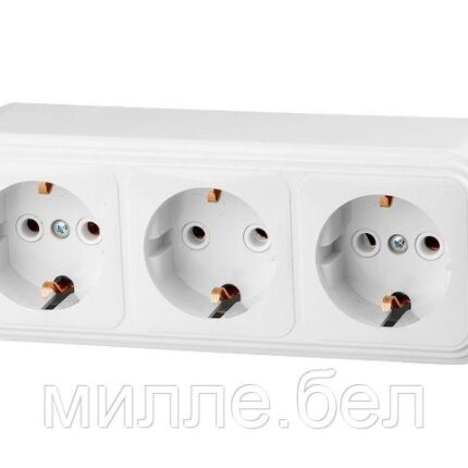 Розетка 3-ая (открытая, с/з) белая, Стандарт, Юпитер (RA16-365-Б) (ЮПИТЕР)