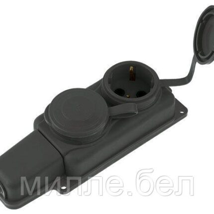 Розетка 2-ая переносная (с/з, 16А, 250В, брызг. защ.) каучук, черная, Юпитер (РП16-232) (ЮПИТЕР)