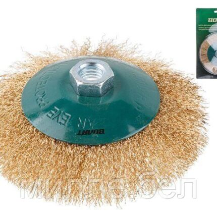 Щетка дисковая гофр.125мм/M14 ВОЛАТ (для УШМ шлифмашины болгарки М14 тарелка торцевая крацовка)