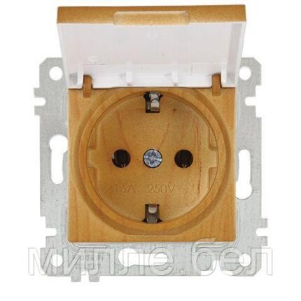 Розетка 1-ая (скрытая, без рамки, с/з, с крышкой) дуб, RITA, MUTLUSAN (16 A, 250 V, IP 20)