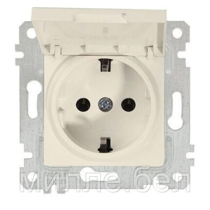 Розетка 1-ая (скрытая, без рамки, с/з, с крышкой) кремовая, RITA, MUTLUSAN (16 A, 250 V, IP 20)