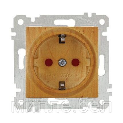 Розетка 1-ая (скрытая, без рамки, с/з, шторки) дуб, RITA, MUTLUSAN (16 A, 250 V, IP 20)