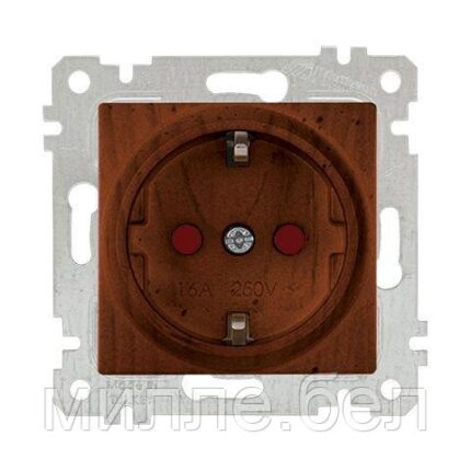 Розетка 1-ая (скрытая, без рамки, с/з, шторки) орех, RITA, MUTLUSAN (16 A, 250 V, IP 20)