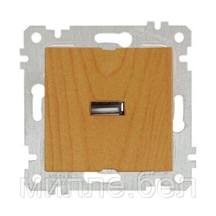 Розетка 1-ая USB (скрытая, без рамки) дуб, RITA, MUTLUSAN (USB-зарядка, 5V-2.1A)