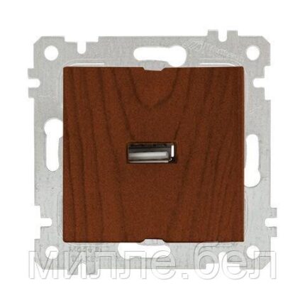 Розетка 1-ая USB (скрытая, без рамки) орех, RITA, MUTLUSAN (USB-зарядка, 5V-2.1A)
