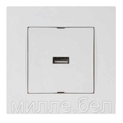 Розетка 1-ая USB (скрытая, горизонт.) белая, RITA, MUTLUSAN (USB-зарядка, 5V-2.1A)
