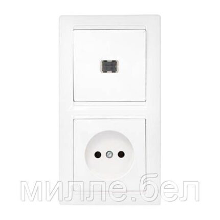 Блок выкл. 1 клав. + розетка (скрытая, б/з) со световой индикацией, белая, Стиль, BYLECTRICA