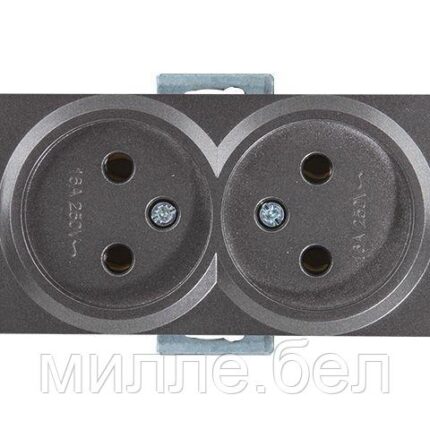 Розетка 2-ая (скрытая, б/з, керамика) дымчатая, RITA, MUTLUSAN (16 A, 250 V, IP 20)