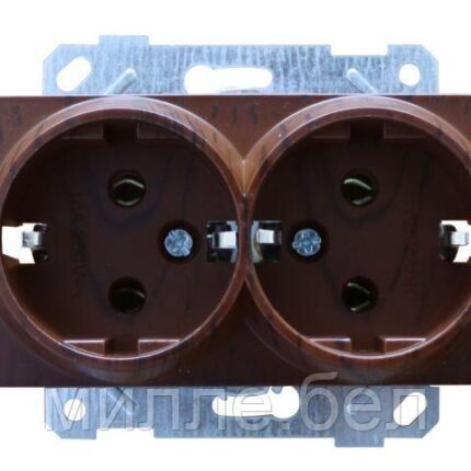 Розетка 2-ая (скрытая, с/з, керамика) орех, RITA, MUTLUSAN (16 A, 250 V, IP 20)