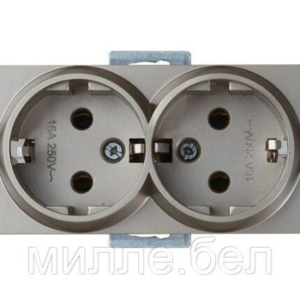 Розетка 2-ая (скрытая, с/з, керамика) титан, RITA, MUTLUSAN (16 A, 250 V, IP 20)