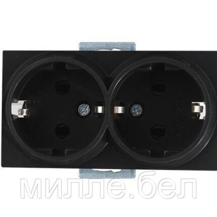 Розетка 2-ая (скрытая, с/з, керамика) черная, RITA, MUTLUSAN (16 A, 250 V, IP 20)