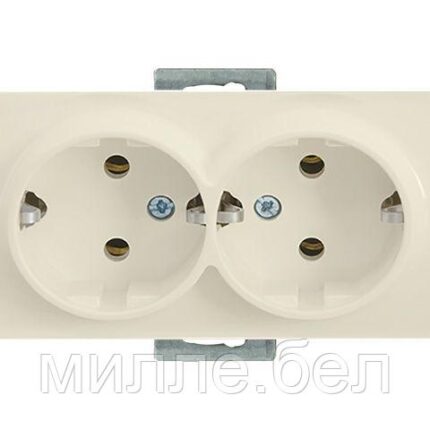 Розетка 2-ая (скрытая,с/з, керамика) кремовая, RITA, MUTLUSAN (16 A, 250 V, IP 20)