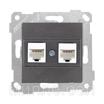 Розетка компьютерная 2xRJ45 (Cat6, скрытая, без рамки) дымчатая, RITA, MUTLUSAN