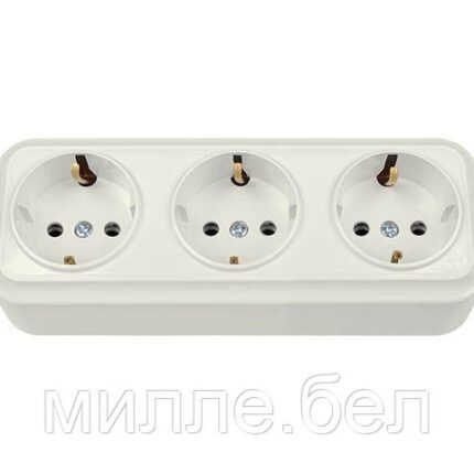 Розетка 3-ая (открытая, с/з) бежевая, Вариант, Bylectrica