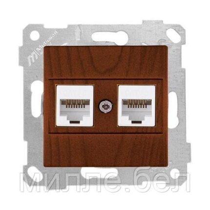 Розетка компьютерная 2xRJ45 (Cat6, скрытая, без рамки) орех, RITA, MUTLUSAN