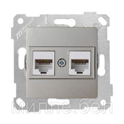 Розетка компьютерная 2xRJ45 (Cat6, скрытая, без рамки) титан, RITA, MUTLUSAN