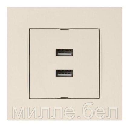 Розетка компьютерная 2хUSB (скрытая, горизонт.) кремовая, RITA, MUTLUSAN (2xUSB charge, 5V-1.0A)