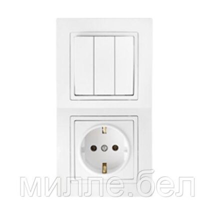 Блок выкл. 3 клав. + розетка (скрытая, с/з) белый,Уют, BYLECTRICA