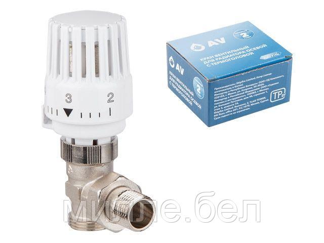 Кран вентильный под евроконус 1/2" нар. х 3/4" нар. для радиатора с термоголовой, AV Engineering (M30x1.5,
