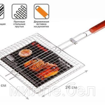 Решетка-гриль, 340x260 мм,  нержавеющая сталь, деревянная ручка, PERFECTO LINEA (Изготовлена из 100%