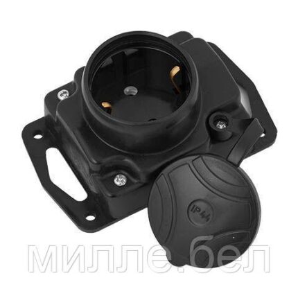 Розетка 1-ая переносная (с/з, 16А, 250В, брызг. защ.) черная, Bylectrica