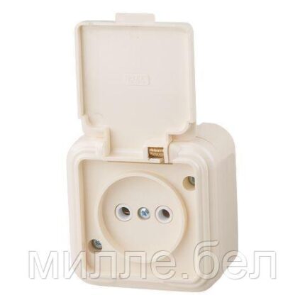 Розетка 1-ая (открытая, б/з, брызг. защ.) бежевая, Стандарт, Юпитер (RA 16-201 БЖ) (ЮПИТЕР)