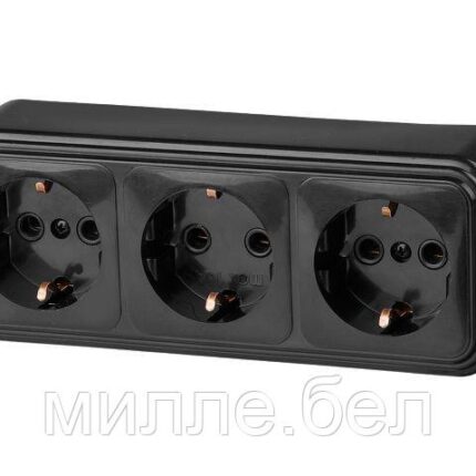 Розетка 3-ая (открытая, с/з) черная, Стандарт, Юпитер (RA 16-365 Ч) (ЮПИТЕР)