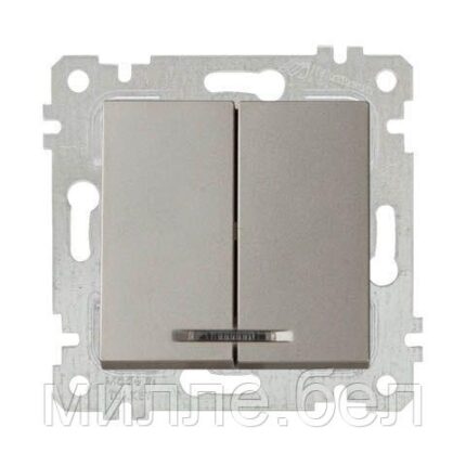 Выключатель 2-клав. (с подсветкой, скрытый, без рамки, винт. зажим) титан, RITA, MUTLUSAN (10 A, 250 V, IP 20)