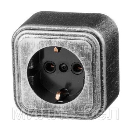 Розетка 1-ая (открытая, с/з) серебро, Стандарт, Юпитер (RA 16-133-ЧС) (ЮПИТЕР)