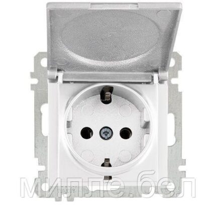 Розетка 1-ая (скрытая, без рамки, с/з, с крышкой) белая, DARIA, MUTLUSAN (16 A, 250 V, IP 20)