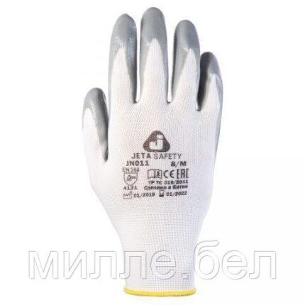 Перчатки с защитой от порезов, р-р 9/L (полиэстер, нитрил. покр.), серые (перчатки стекольщика, антипорезные)