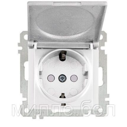 Розетка 1-ая (скр, б/рамки, с/з,шторки, с крышкой) белая, CANDELA (DARIA), MUTLUSAN (16 A, 250 V, IP 20)