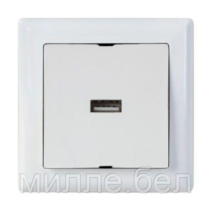 Розетка 1-ая USB (скрытая, горизонт.) белая, DARIA, MUTLUSAN (USB-зарядка, 5V-2.1A)