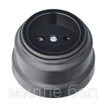 Розетка 1-ая (открытая, б/з, з/ш) черная, Ретро, BYLECTRICA (без монтажной панели)