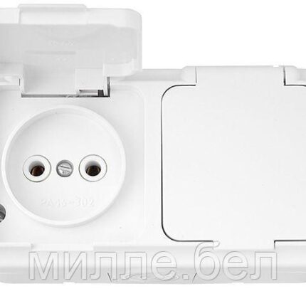 Розетка 2-ая (открытая, б/з, брызг. защ.)белая, Пралеска Аква, BYLECTRICA (IP54 пылебрызгозащищенные)