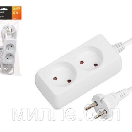 Удлинитель 5м (2 роз., 2,2кВт, б/з, ПВС 2х0,75) Юпитер (ЮПИТЕР)