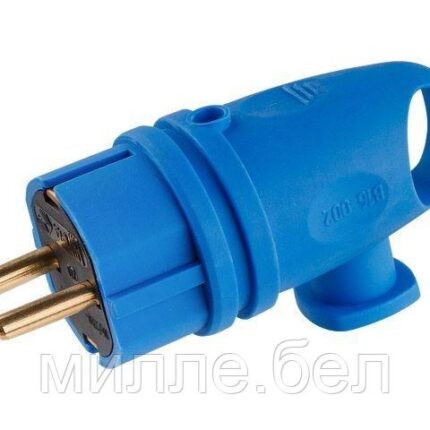 Вилка угловая с ушком (с/з, 16А, 250В) каучук, синяя Юпитер (В16-002) (ЮПИТЕР)