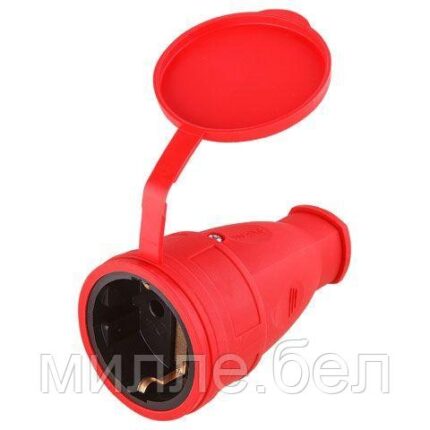 Розетка 1-ая переносная (с/з, 16А, 250В, брызг. защ.) каучук, красная Юпитер (РА16-005) (ЮПИТЕР)
