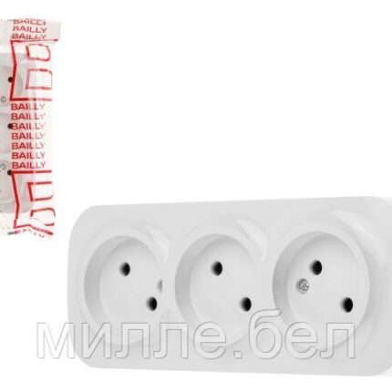 Розетка 3-ая (открытая, б/з) белая, Bailly, LEIDEN ELECTRIC
