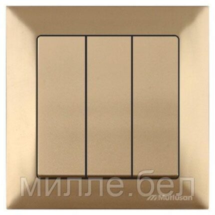 Выключатель 3-клав. (скрытый, пруж. зажим) золото, DARIA, MUTLUSAN (10 A, 250 V, IP 20)