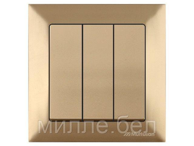 Выключатель 3-клав. (скрытый, пруж. зажим) золото, DARIA, MUTLUSAN (10 A, 250 V, IP 20)