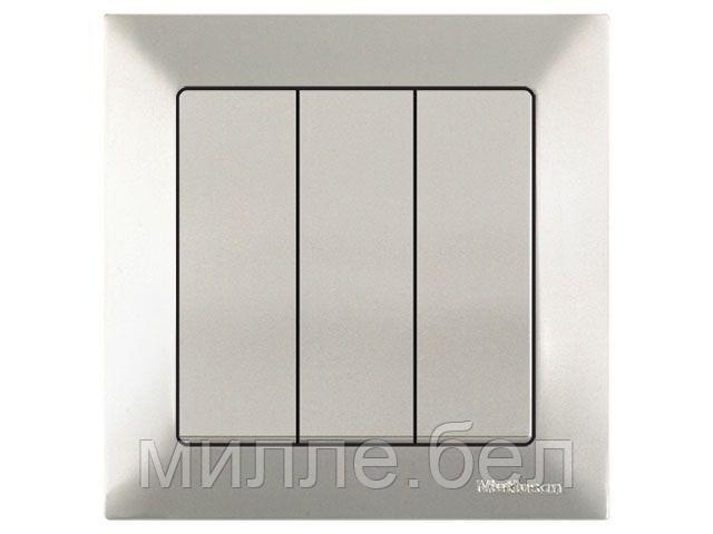 Выключатель 3-клав. (скрытый, пруж. зажим) титан, DARIA, MUTLUSAN (10 A, 250 V, IP 20)