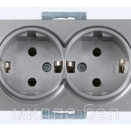 Розетка 2-ая (скрытая, с/з, керамика) серебро, DARIA, MUTLUSAN (16 A, 250 V, IP 20)