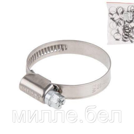 Хомут червячный 32-50 мм, нерж.сталь (W2) (25 шт в пакете) STARFIX