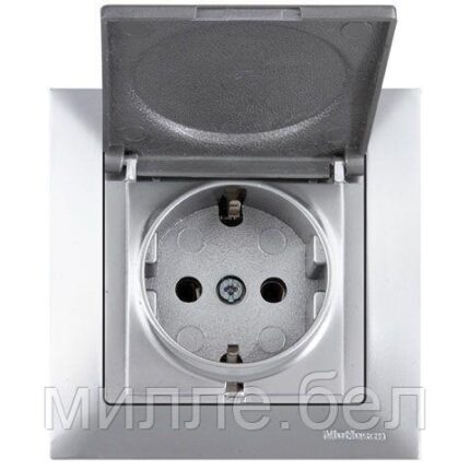 Розетка 1-ая (скрытая, с/з, с крышкой) серебро, DARIA, MUTLUSAN (16 A, 250 V, IP 20)